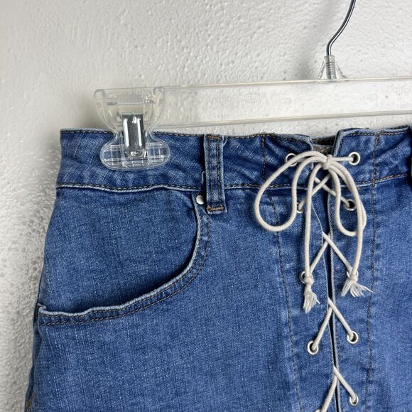 Pacsun Jean Skirt Women 26 Blue Denim Mini Tie Lace Up Front Casual Bottom - Picture 5 of 11
